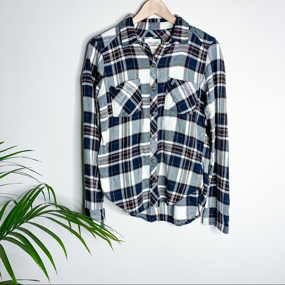 A&F NEUTRAL TONE PLAID FLANNEL BUTTON DOWN